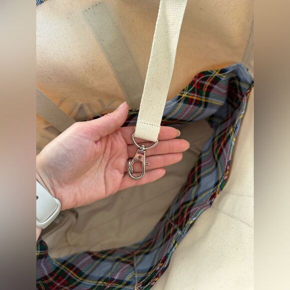 Lands End Canvas Tote Bag Snowflake Plaid Holiday Sequin Christmas Cotton - Picture 5 of 14